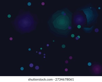 Abstract gradient background with vibrant teal and purple dots on a dark grid, futuristic digital art style with soft bokeh effect