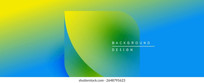 Fundo de gradiente abstrato. Amarelo vívido muda para verde e depois para azul. Design minimalista com elemento de texto. Fluxo de cores suave.