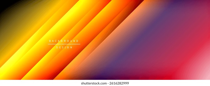 Abstract gradient background. Warm colors transition into cool shades. Design features diagonal lines, creating dynamic visual effect.