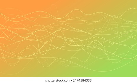 Abstract gradient background with wave beams. Abstract yellow gradient background with motion blurred white curves. Header banner. Bright abstract presentation backdrop. Vector illustration