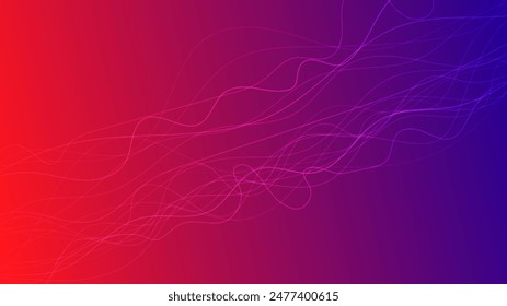 Abstract gradient background with wave beams. Abstract red and blue gradient background with motion blurred white curves. Header banner. Bright abstract presentation backdrop. Vector illustration