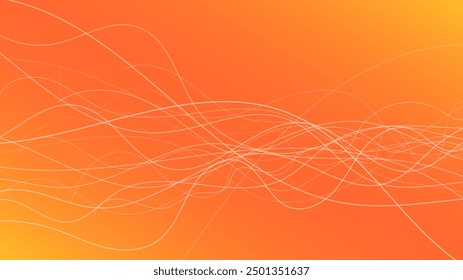 Abstract gradient background with wave beams. Abstract orange gradient background with motion blurred white curves. Header banner. Bright abstract presentation backdrop. Vector illustration