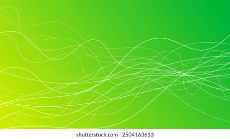 Abstract gradient background with wave beams. Abstract green gradient background with motion blurred white curves. Header banner. Bright abstract presentation backdrop. Vector illustration