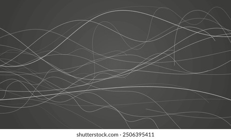 Abstract gradient background with wave beams. Abstract dark gradient background with motion blurred white curves. Header banner. Bright abstract presentation backdrop. Vector illustration