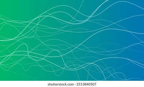 Fundo de gradiente abstrato com feixes de ondas. Fundo de gradiente verde abstrato com movimento curvas brancas borradas. Banner do cabeçalho. Fundo de apresentação abstrata brilhante. Ilustração vetorial