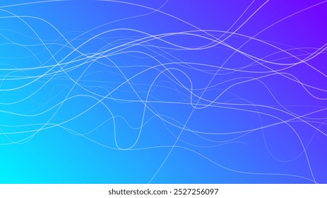 Abstract gradient background with wave beams. Abstract blue gradient background with motion blurred white curves. Header banner. Bright abstract presentation backdrop. Vector illustration