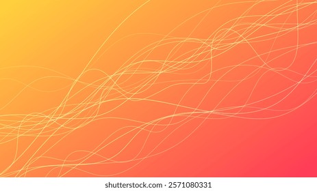 Abstract gradient background with wave beams. Abstract orange gradient background with motion blurred white curves. Header banner. Bright abstract presentation backdrop. Vector illustration