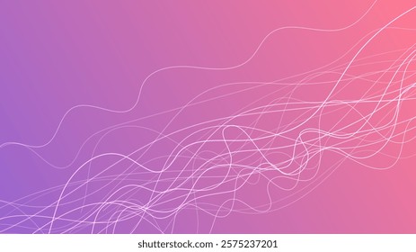 Abstract gradient background with wave beams. Abstract violet gradient background with motion blurred white curves. Header banner. Bright abstract presentation backdrop. Vector illustration