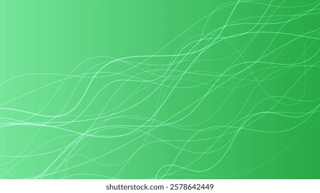 Abstract gradient background with wave beams. Abstract green gradient background with motion blurred white curves. Header banner. Bright abstract presentation backdrop. Vector illustration