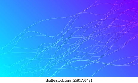 Abstract gradient background with wave beams. Abstract blue gradient background with motion blurred white curves. Header banner. Bright abstract presentation backdrop. Vector illustration