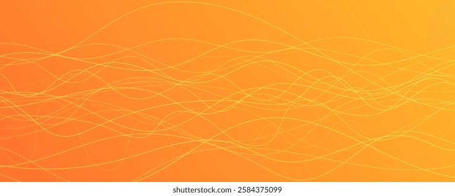 Abstract gradient background with wave beams. Abstract yellow gradient background with motion blurred white curves. Header banner. Bright abstract presentation backdrop. Vector illustration