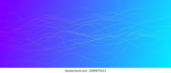 Abstract gradient background with wave beams. Abstract blue gradient background with motion blurred white curves. Header banner. Bright abstract presentation backdrop. Vector illustration