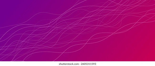 Abstract gradient background with wave beams. Abstract purple gradient background with motion blurred white curves. Header banner. Bright abstract presentation backdrop. Vector illustration