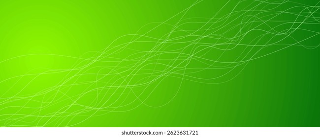Fundo de gradiente abstrato com feixes de ondas. Fundo de gradiente verde abstrato com movimento curvas brancas borradas. Banner do cabeçalho. Fundo de apresentação abstrata brilhante. Ilustração vetorial