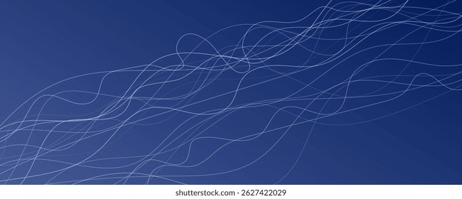 Abstract gradient background with wave beams. Abstract blue gradient background with motion blurred white curves. Header banner. Bright abstract presentation backdrop. Vector illustration