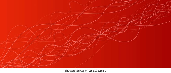 Abstract gradient background with wave beams. Abstract red gradient background with motion blurred white curves. Header banner. Bright abstract presentation backdrop. Vector illustration