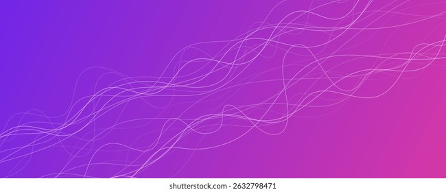 Abstract gradient background with wave beams. Abstract purple gradient background with motion blurred white curves. Header banner. Bright abstract presentation backdrop. Vector illustration