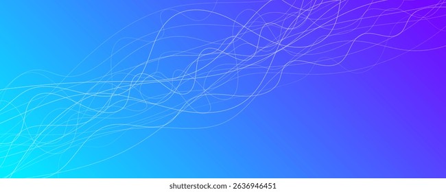 Abstract gradient background with wave beams. Abstract blue gradient background with motion blurred white curves. Header banner. Bright abstract presentation backdrop. Vector illustration