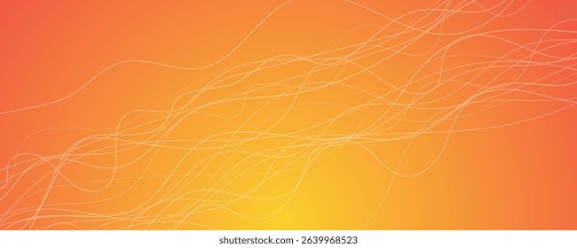Abstract gradient background with wave beams. Abstract yellow gradient background with motion blurred white curves. Header banner. Bright abstract presentation backdrop. Vector illustration