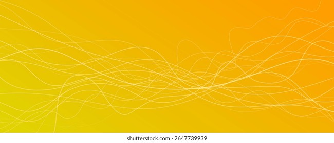 Abstract gradient background with wave beams. Abstract yellow gradient background with motion blurred white curves. Header banner. Bright abstract presentation backdrop. Vector illustration
