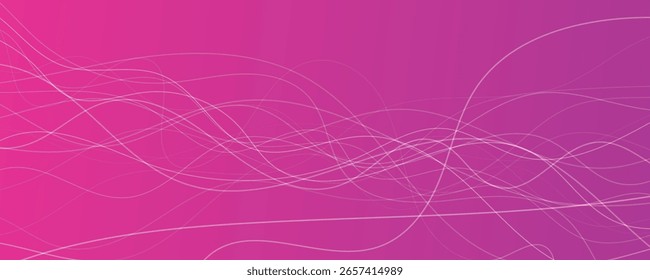 Abstract gradient background with wave beams. Abstract pink gradient background with motion blurred white curves. Header banner. Bright abstract presentation backdrop. Vector illustration
