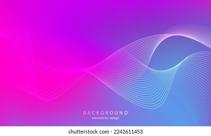 Abstract gradient background. Wave element for design. Digital frequency track equalizer. Stylized line art. Colorful shiny wave with lines created using blend tool. Curved wavy smooth stripe. Vector.