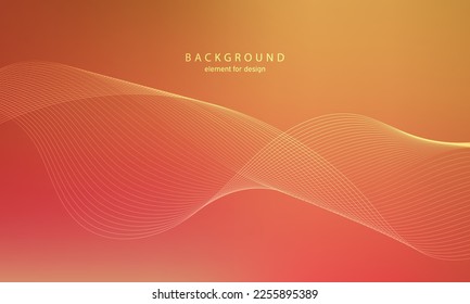 Abstract gradient background. Wave element for design. Digital frequency track equalizer. Stylized line art. Colorful shiny wave with lines. Trendy color orange. Curved wavy smooth stripe. Vector.