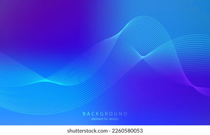 Abstract gradient background. Wave element for design. Digital frequency track equalizer. Stylized line art. Colorful shiny wave with lines. Trendy color blue. Curved wavy smooth stripe. Vector.