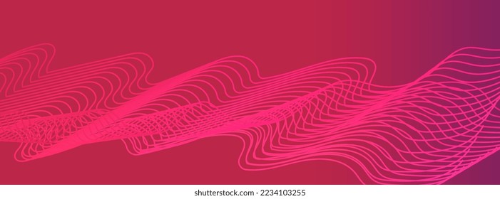 Abstract gradient background with wavy lines. Viva Magenta color of the year 2023. Dynamic banner template Vector illustration