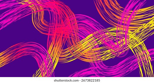 Abstract gradient background in yellow, orange, pink  and purple tones with expressive black grunge pattern. Perfect for event posters, advertising banners, book covers, and web design.