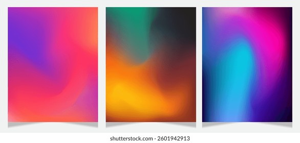 abstract gradient backgrounds, each showcasing smooth color transitions in bold hues of pink, purple, orange, teal, and blue. Perfect for digital art, design projects, and modern creative applications