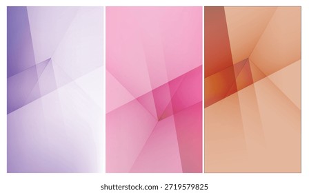 Fundo de gradiente abstrato, violeta, rosa, pêssego, formas geométricas, linhas transparentes, fundos do site
