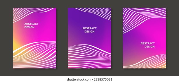 Abstract gradient backgrounds with wavy lines. Set of bright colorful design templates for posters, banners, brochures, flyers, covers. Fluid vivid pink magenta wallpaper pack. Vector 