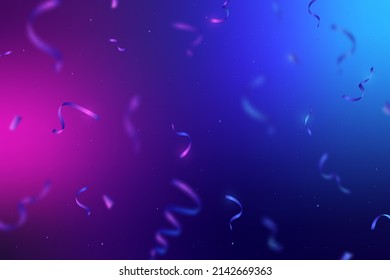 Abstract gradient banner with blurred confetti. Fluid neon wallpaper. Vector futuristic background. Ribbons motion blur effect.