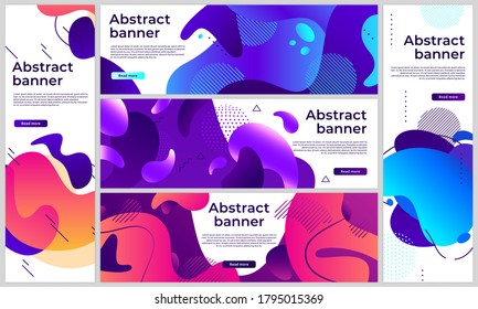Abstract gradient banners. Gradient fluid flyer, banner with colored liquid, modern bright fashion. Vector illustration