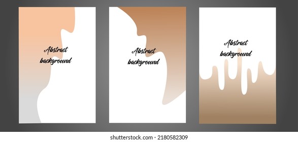 Abstract gradient beige autumn colors halftones backgrounds set with various dynamic multicolored shapes and black outlines for creative graphic design vector illustration.
