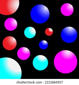 Abstract gradient black background with bright multicolored spheres vector design EPS-10