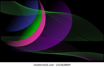 Abstract gradient black background with multicolored geometric shapes and wavy lines vector design EPS-10