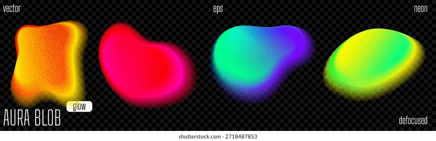 Blob de gradiente abstrato com aura azul verde vermelha e desfoque suave para plano de fundo de cor. Forma de gradação de fluido rosa amarelo alaranjado com efeito de brilho de malha e ruído. Cobertura isolada de textura de grão vetorial.