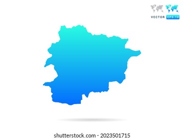 Resumen de gradiente azul con mapa de Andorra sobre el vector de fondo blanco.