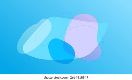 ABSTRACT GRADIENT BLUE BACKGROUND WITH HANDDRAWN ORGANIC SHAPES COLORFUL DESIGN VECTOR TEMPLATE FOR WALLPAPER, COVER DESIGN