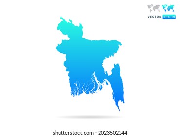Gradiente abstracto azul con mapa de Bangladesh sobre el vector de fondo blanco.