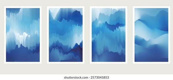abstract gradient blue colors water and mountain Chinese watercolor landscape textured pattern template frame design background