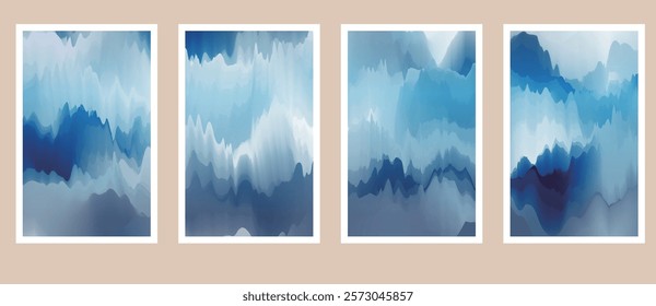 abstract gradient blue colors water and mountain Chinese watercolor landscape textured pattern template frame design background