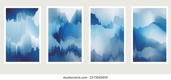 abstract gradient blue colors water and mountain Chinese watercolor landscape textured pattern template frame design background