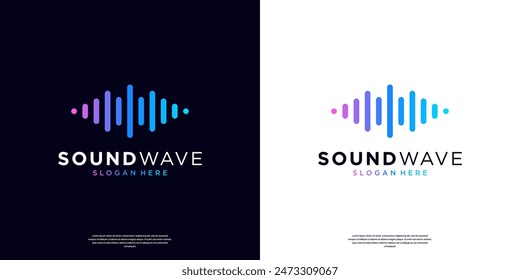 Abstract gradient blue equalizer logo template, Sound wave icon element, Technology symbol logo concept, Audio player music symbol.