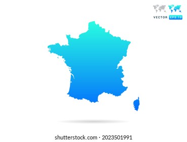 Resumen de gradiente azul con mapa de Francia sobre el vector de fondo blanco.