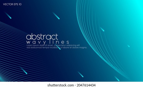Abstract gradient blue futuristic background with wavy lines for business and technology presentation. Vector