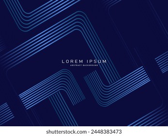 Abstract gradient blue glowing geometric lines on dark background. Modern shiny blue lines pattern. Futuristic technology concept, suitable for covers, posters, banners, brochures, websites, etc.
