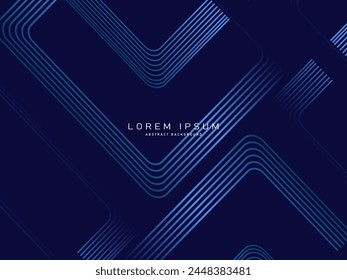 Abstract gradient blue glowing geometric lines on dark background. Modern shiny blue lines pattern. Futuristic technology concept, suitable for covers, posters, banners, brochures, websites, etc.